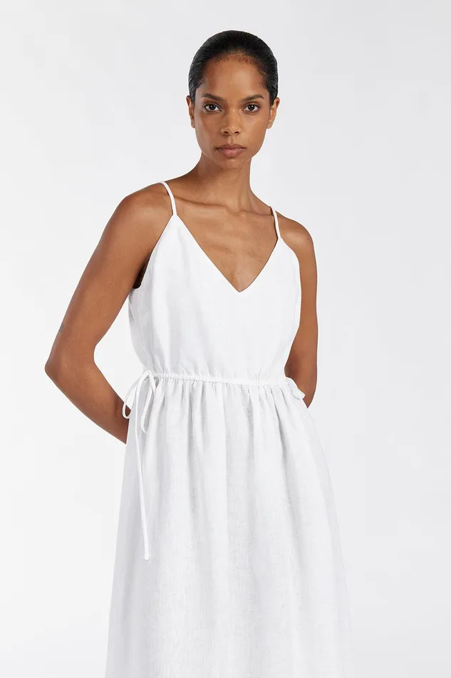 MAURA WHITE LINEN MIDI DRESS Women DISSH White Dresses