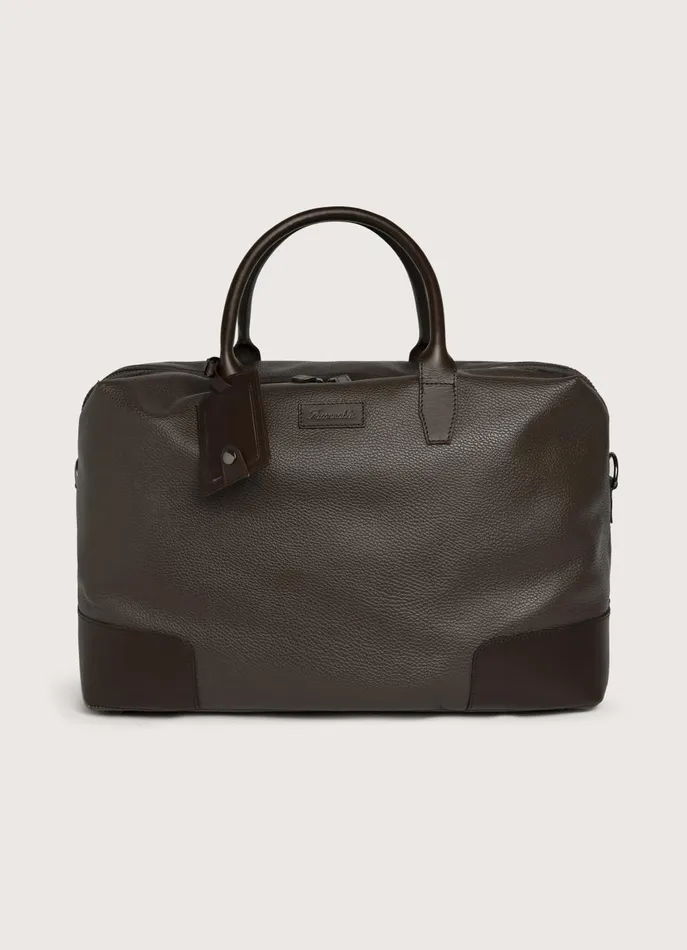 Men Bags and Toiletry Bags Faonnable Leather Travel Bag Chocolate Brown