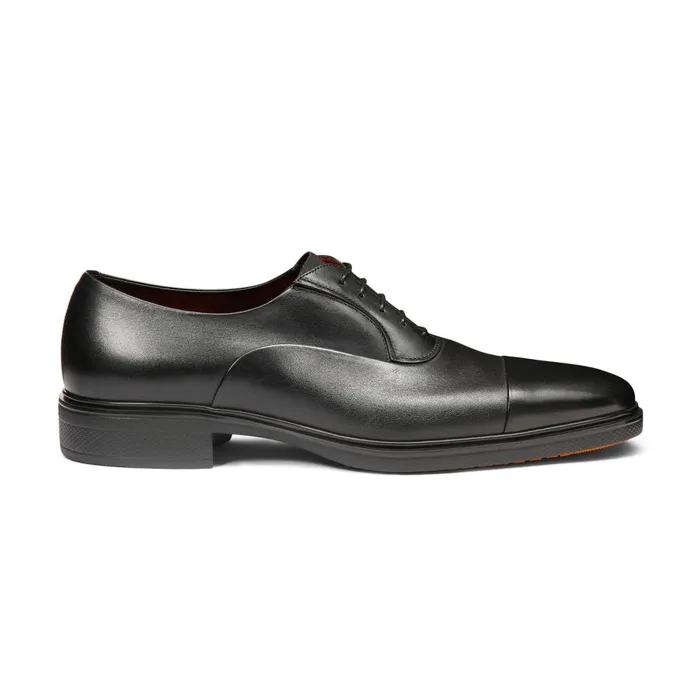 Men Black Leather Easy LaceUp Santoni LaceUps