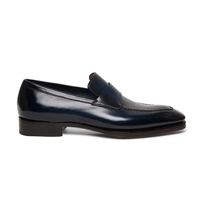 Men Blue Leather Limited Edition Penny Loafer Santoni Loafers