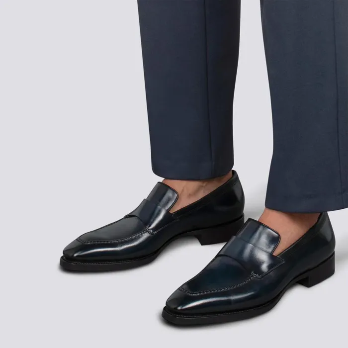 Men Blue Leather Limited Edition Penny Loafer Santoni Loafers