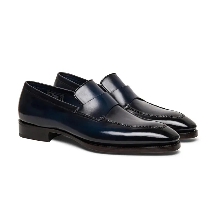 Men Blue Leather Limited Edition Penny Loafer Santoni Loafers
