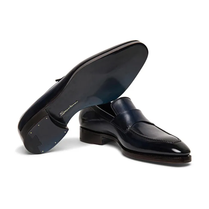 Men Blue Leather Limited Edition Penny Loafer Santoni Loafers