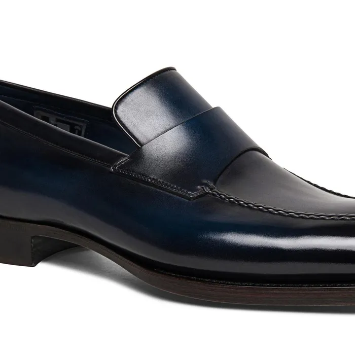 Men Blue Leather Limited Edition Penny Loafer Santoni Loafers