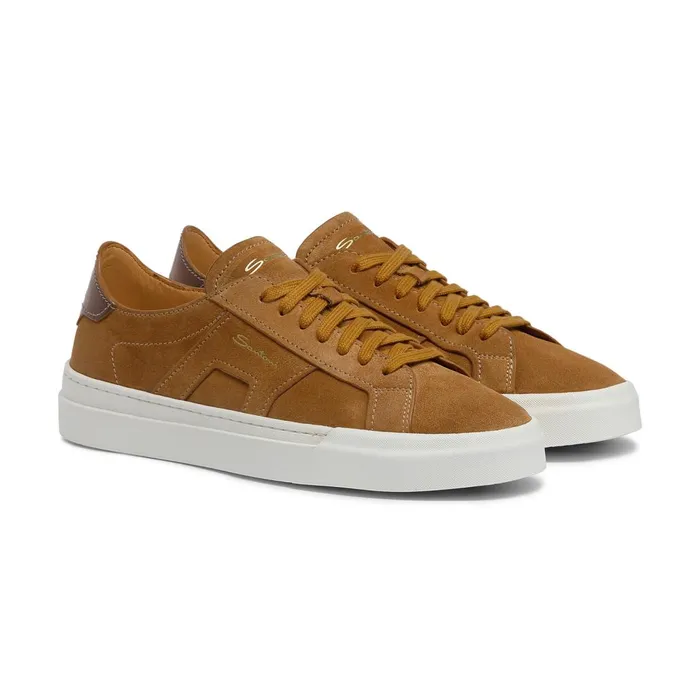 Men Brown Suede Double Buckle Sneaker Santoni Sneakers