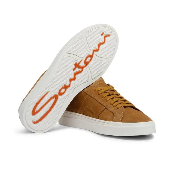 Men Brown Suede Double Buckle Sneaker Santoni Sneakers