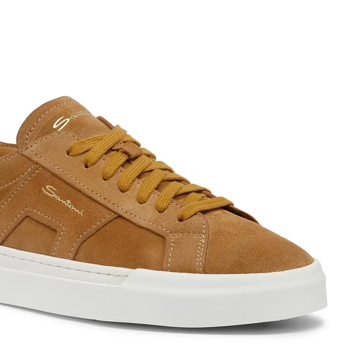 Men Brown Suede Double Buckle Sneaker Santoni Sneakers