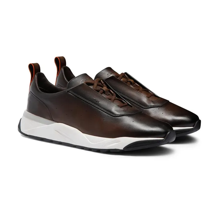 Men Dark Brown Leather Sneaker Santoni Sneakers