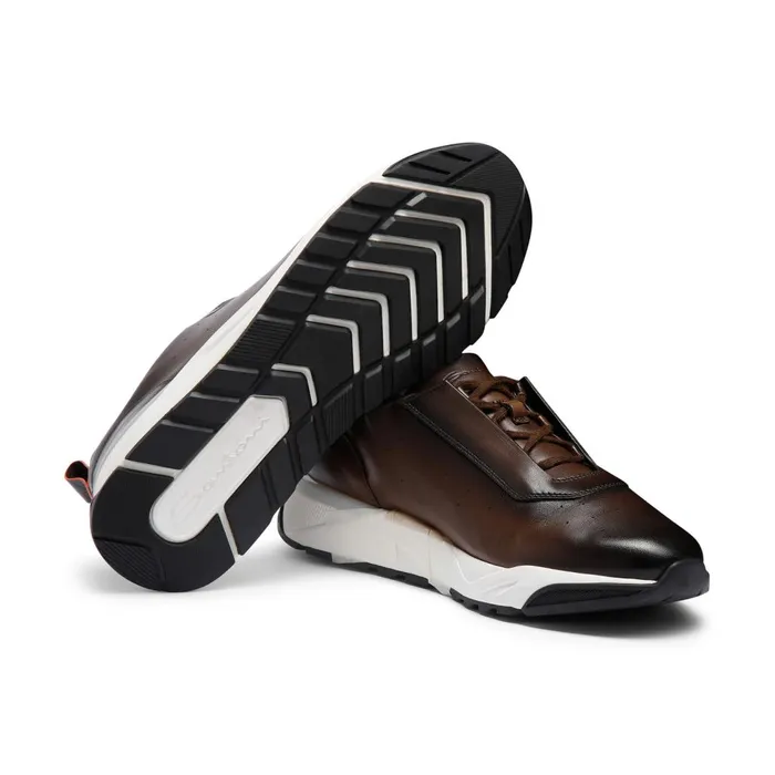 Men Dark Brown Leather Sneaker Santoni Sneakers