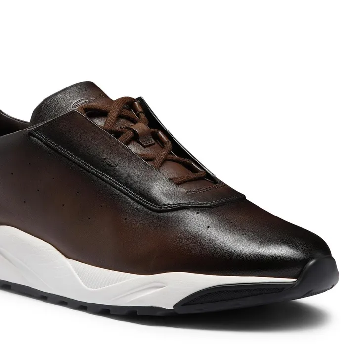 Men Dark Brown Leather Sneaker Santoni Sneakers
