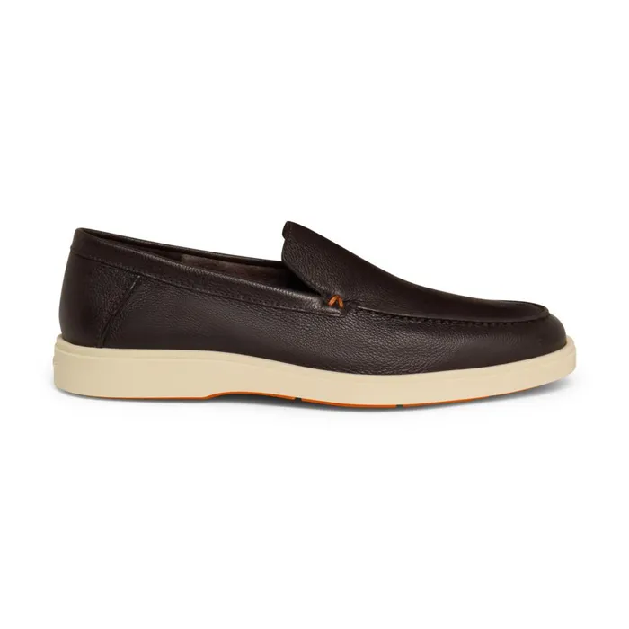 Men Dark Brown Tumbled Leather Loafer Santoni Loafers