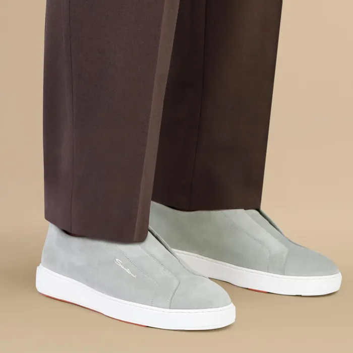 Men Green Suede SlipOn Sneaker Santoni Sneakers