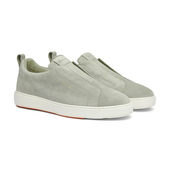 Men Green Suede SlipOn Sneaker Santoni Sneakers