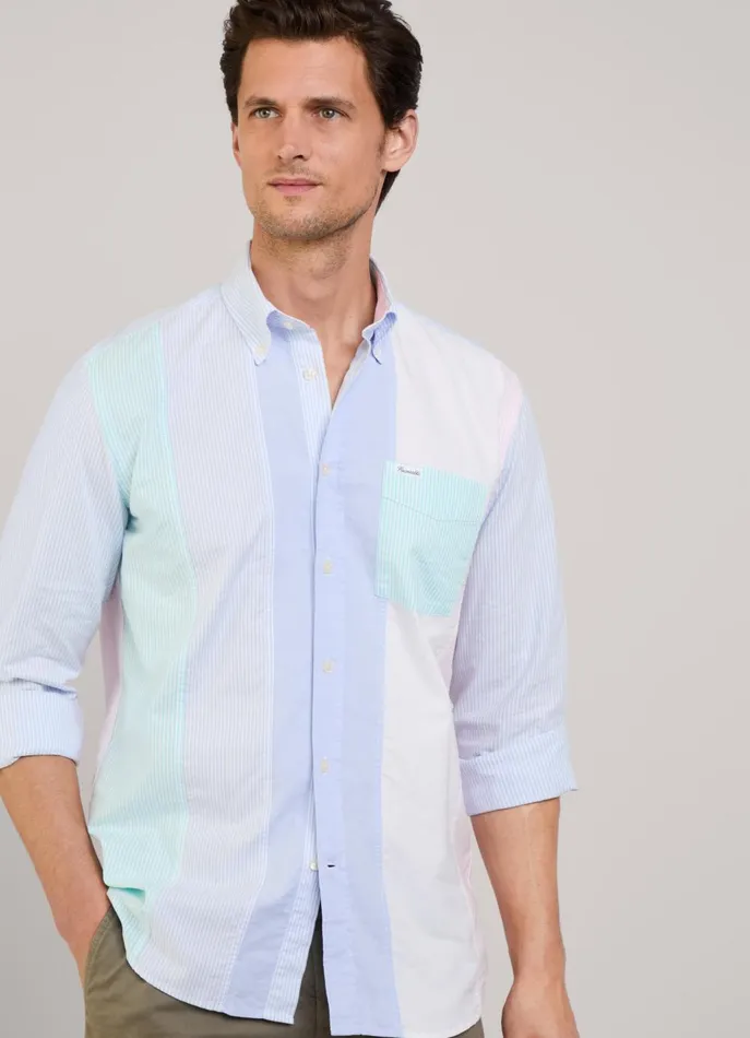Men Iconic Shirts Faonnable Regular Fit Striped Oxford Shirt Dusk Purple