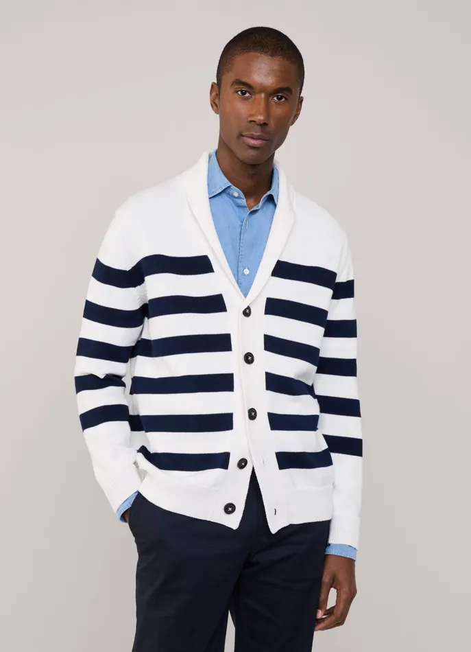 Men Knitwear Faonnable Striped Shawl Collar Cardigan White