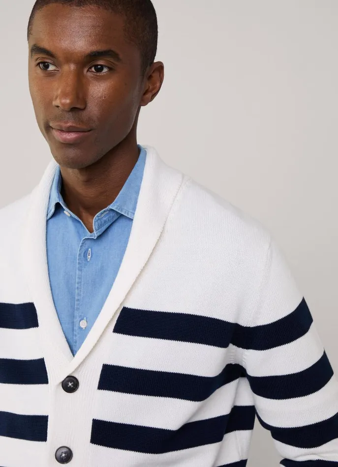 Men Knitwear Faonnable Striped Shawl Collar Cardigan White
