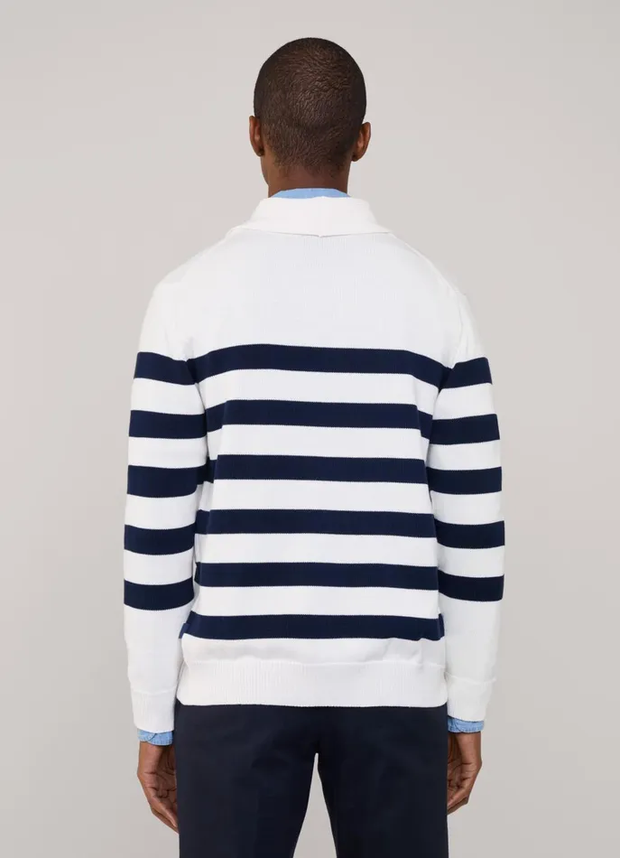 Men Knitwear Faonnable Striped Shawl Collar Cardigan White