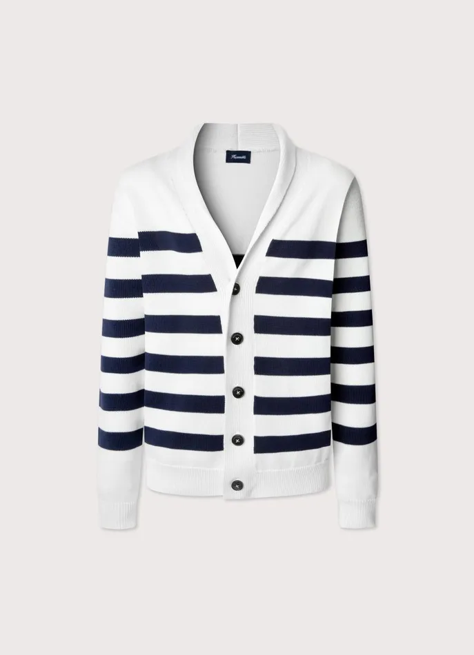 Men Knitwear Faonnable Striped Shawl Collar Cardigan White
