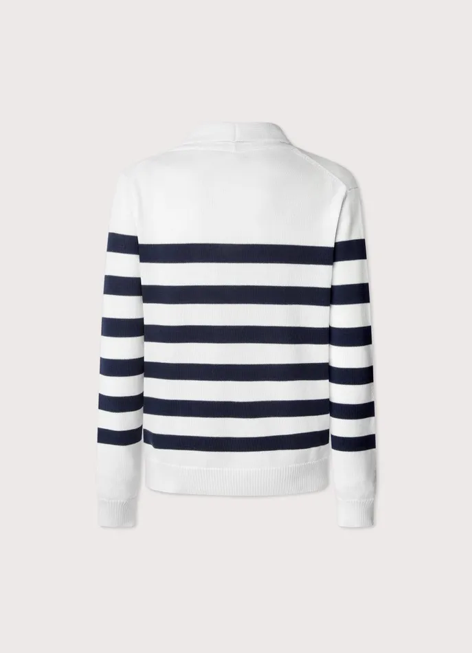 Men Knitwear Faonnable Striped Shawl Collar Cardigan White