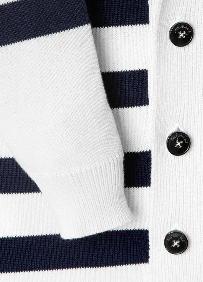 Men Knitwear Faonnable Striped Shawl Collar Cardigan White