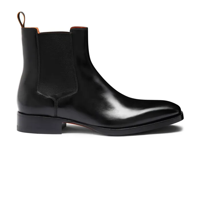 Men Polished Black Leather Chelsea Boot Santoni Boots