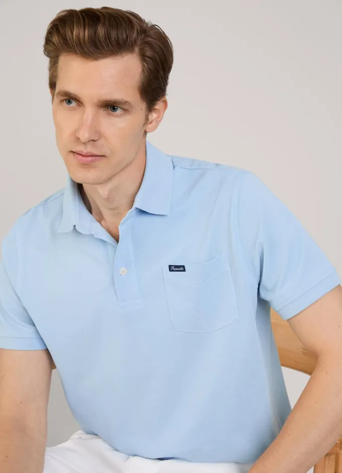 Men Polo Shirts Faonnable Regular Fit Pima Polo Horizon Blue