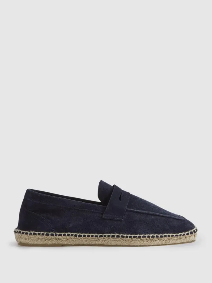 Men Reiss Casual Shoes Cannes Suede Espadrilles Navy