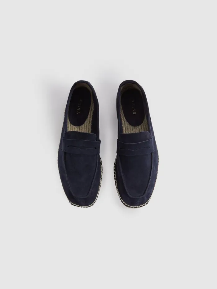 Men Reiss Casual Shoes Cannes Suede Espadrilles Navy