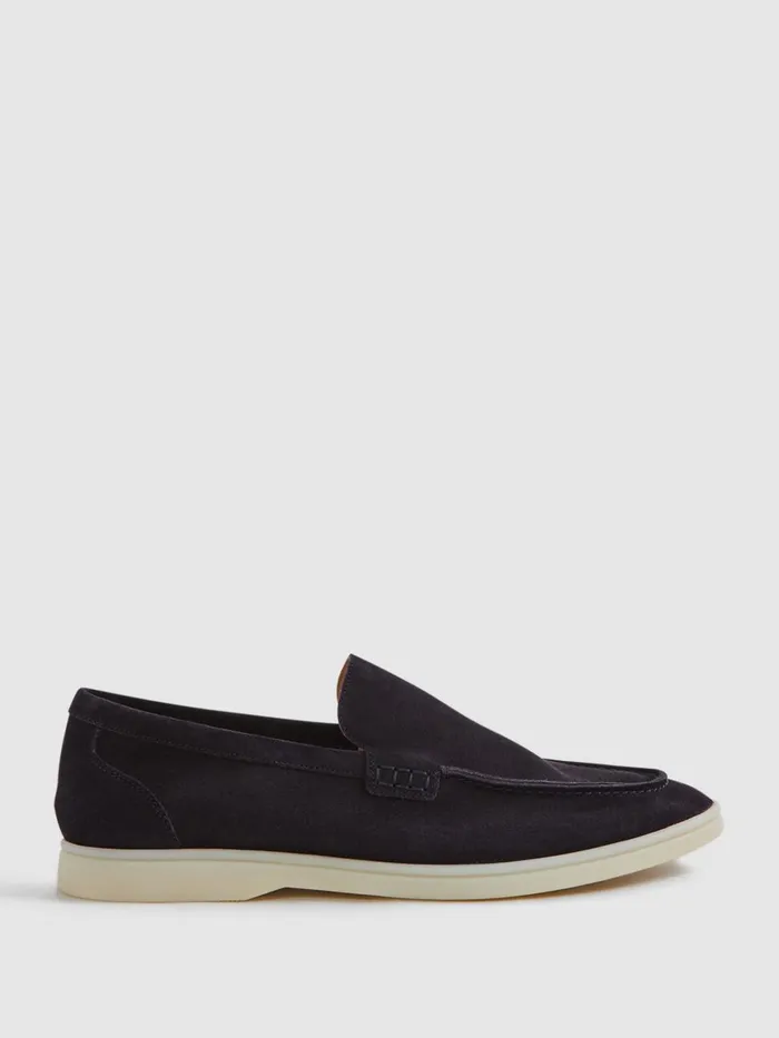 Men Reiss Casual Shoes Kason Suede SlipOn Loafers Navy