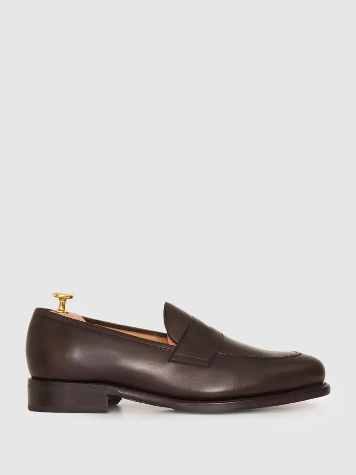 Men Reiss Formal Shoes Jacobson Leather Penny Loafers Dark Brown
