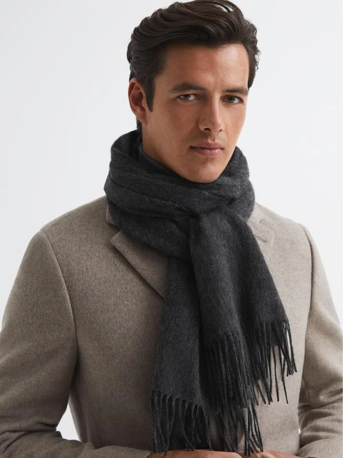 Men Reiss Hats Gloves and Scarves Picton Cashmere Blend Scarf Charcoal