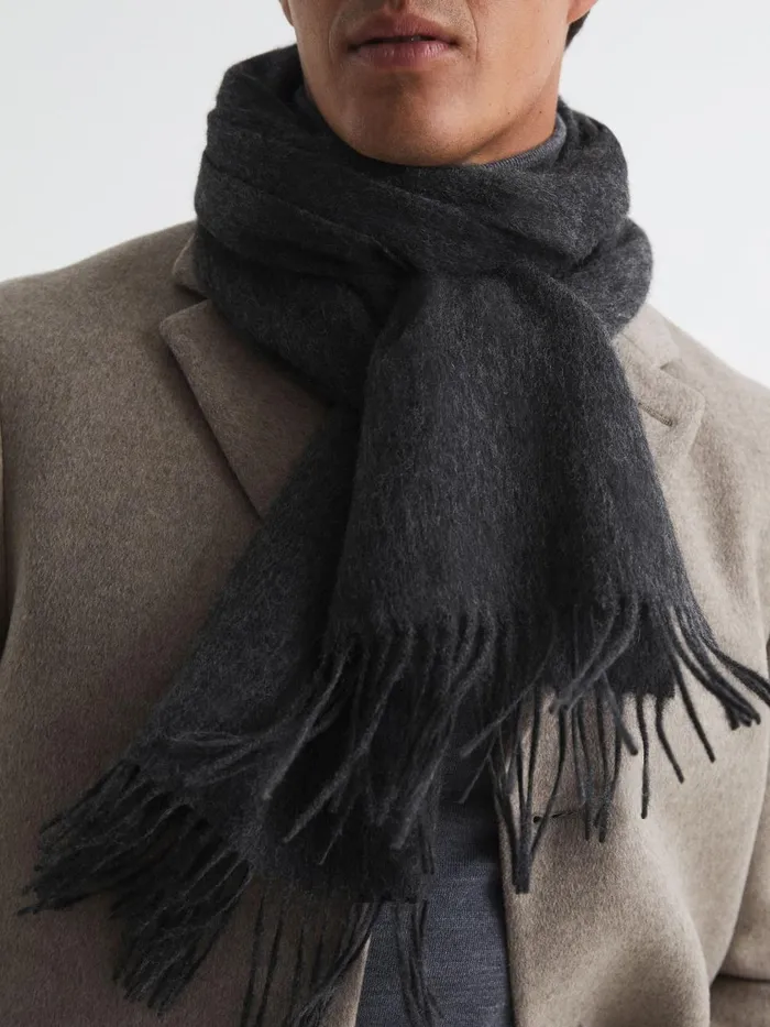 Men Reiss Hats Gloves and Scarves Picton Cashmere Blend Scarf Charcoal