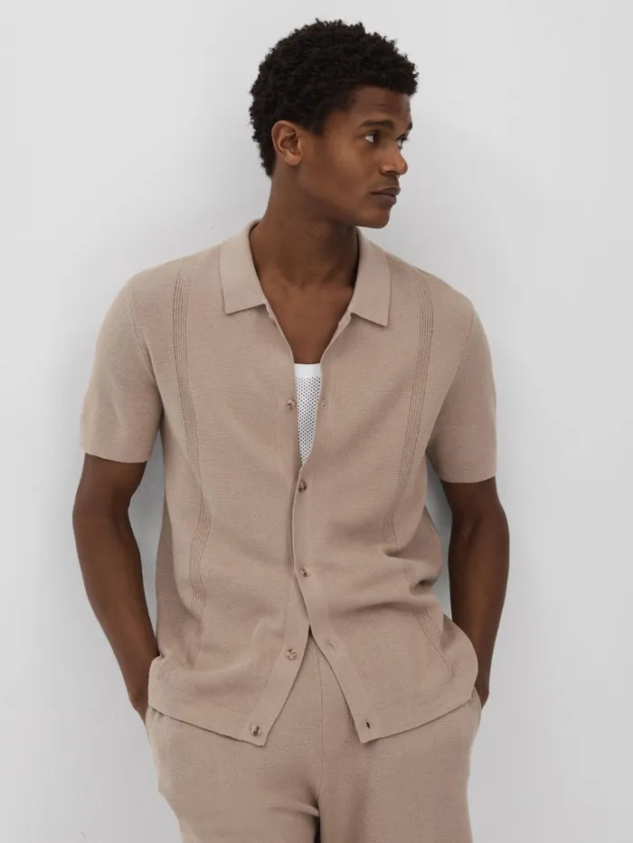 Men Reiss Knitwear CottonLinen Knitted Shirt Mocha