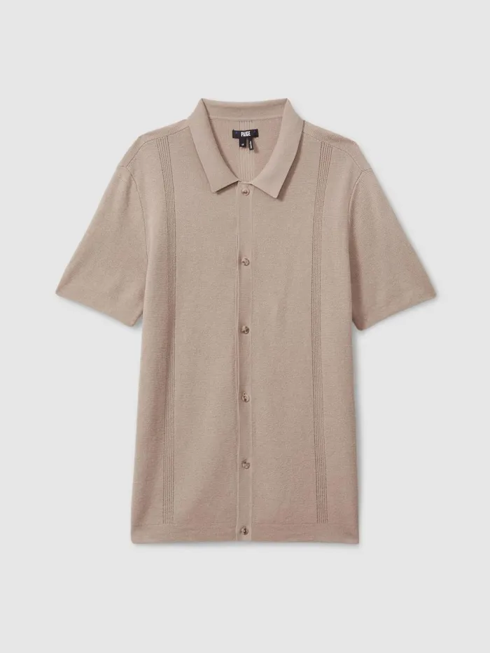 Men Reiss Knitwear CottonLinen Knitted Shirt Mocha