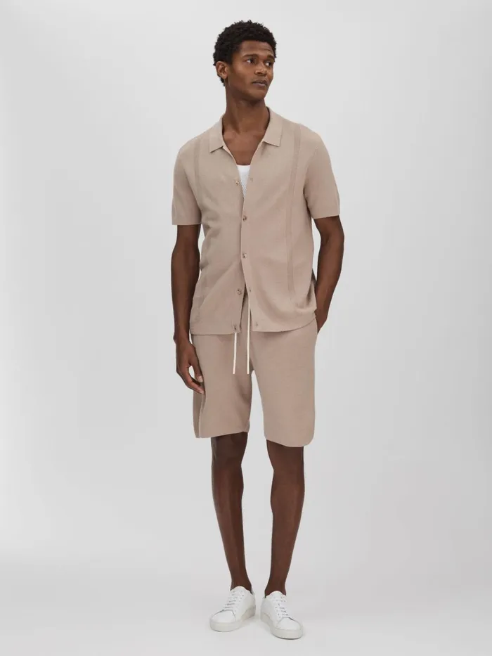 Men Reiss Knitwear CottonLinen Knitted Shirt Mocha