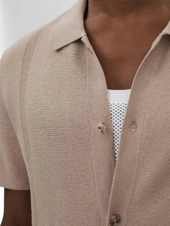 Men Reiss Knitwear CottonLinen Knitted Shirt Mocha