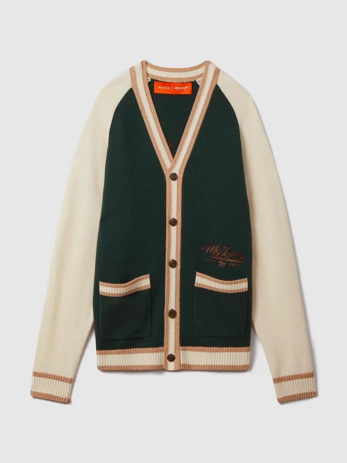 Men Reiss Knitwear F1 Wool Cashmere Cardigan Bottle Greenecru