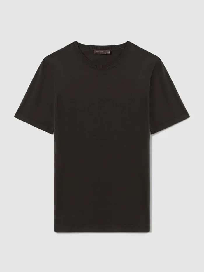 Men Reiss Knitwear Jacobson Knitted Cotton Crew Neck TShirt Brown
