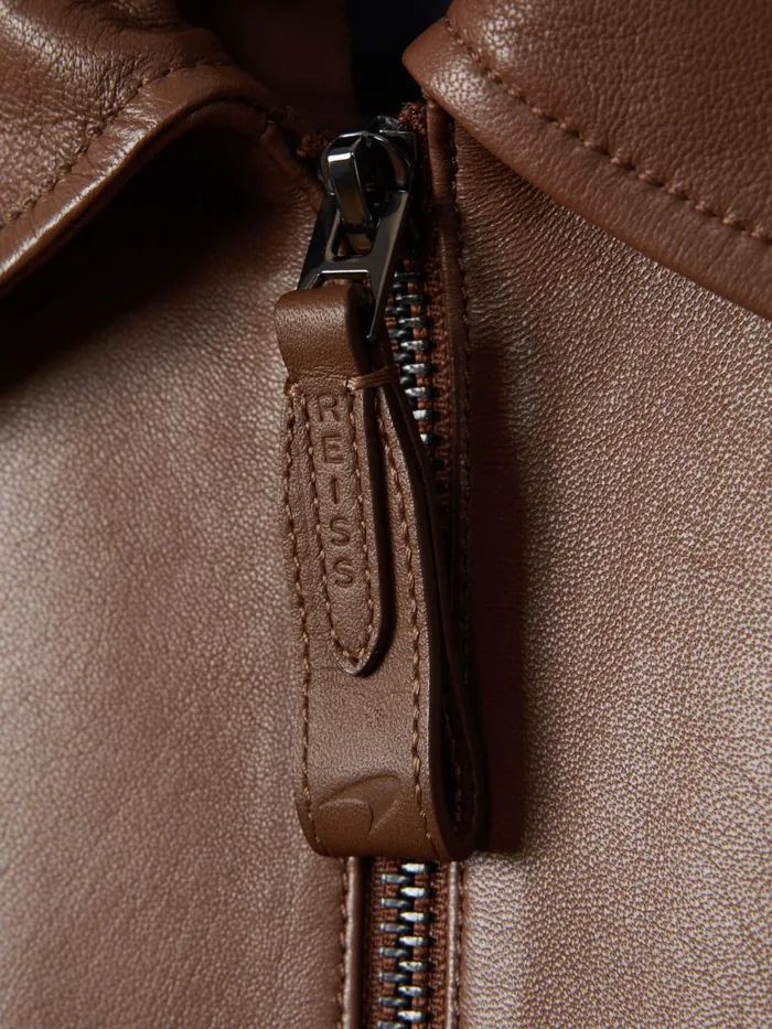 Men Reiss Outerwear and Coats F1 Leather Jacket Chocolate