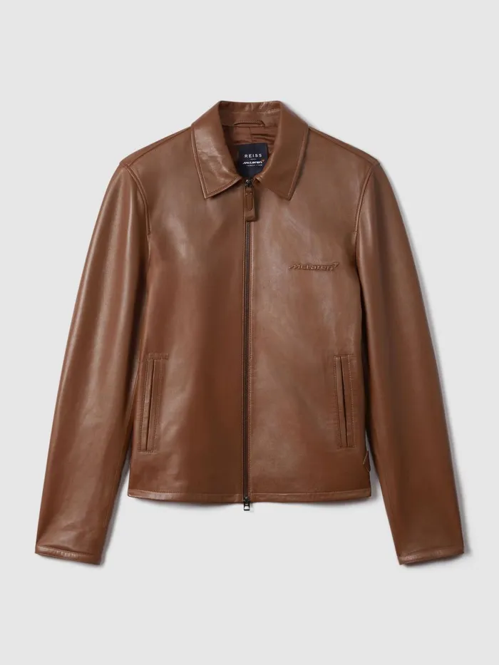 Men Reiss Outerwear and Coats F1 Leather Jacket Chocolate