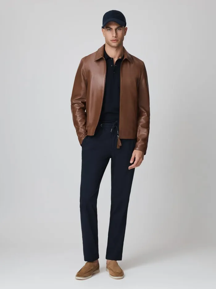 Men Reiss Outerwear and Coats F1 Leather Jacket Chocolate
