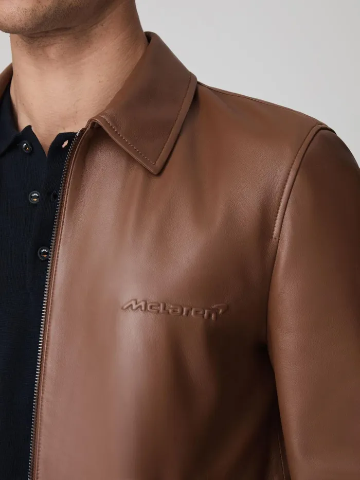 Men Reiss Outerwear and Coats F1 Leather Jacket Chocolate