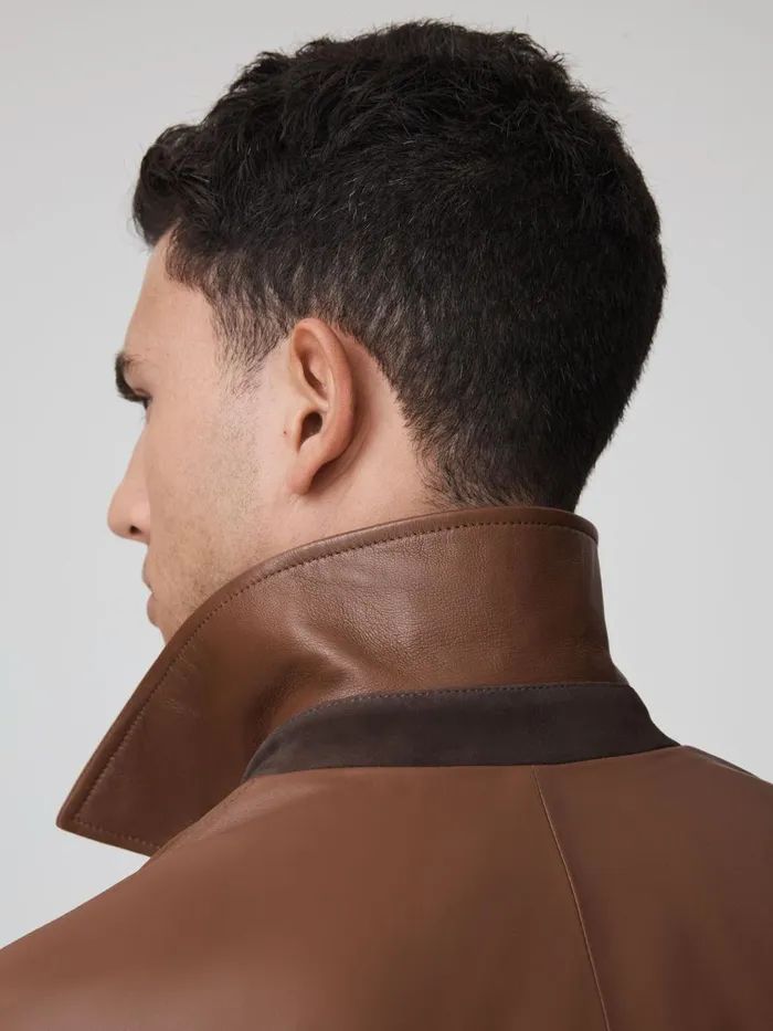Men Reiss Outerwear and Coats F1 Leather Jacket Chocolate