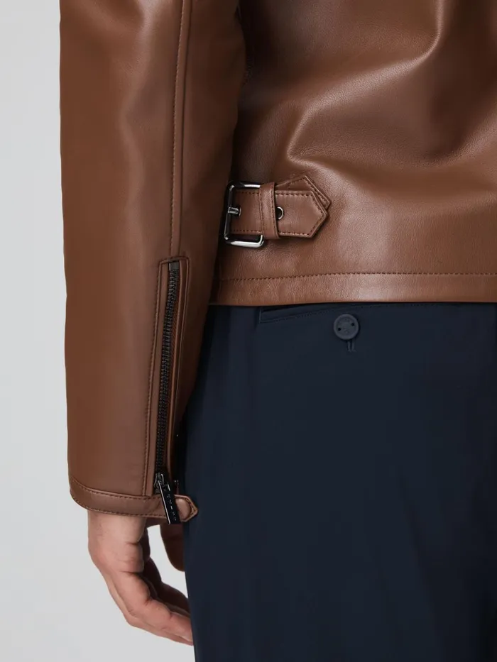 Men Reiss Outerwear and Coats F1 Leather Jacket Chocolate