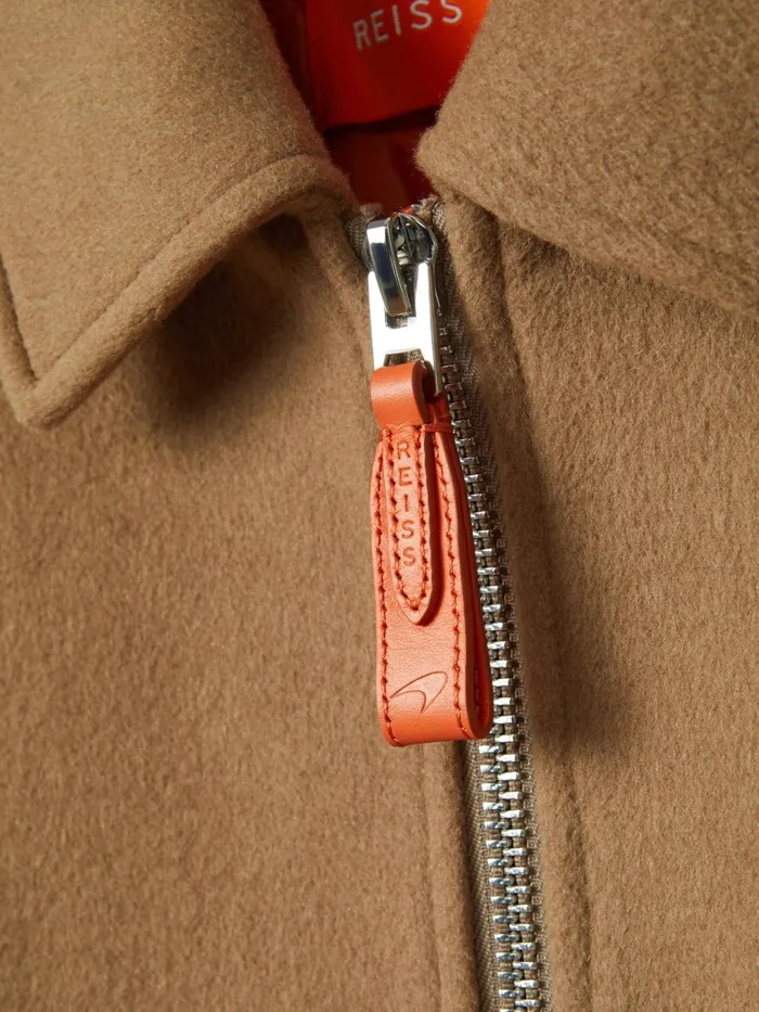 Men Reiss Outerwear and Coats F1 Wool Blend Leather Patch Varsity Bomber Jacket Camel