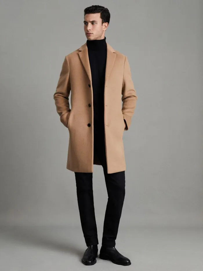 Men Reiss Outerwear and Coats Gable Wool Blend Single Breasted Epsom Overcoat Camel Men Reiss Outerwear and Coats Gable Wool Blend Single Breasted Epsom Overcoat Camel