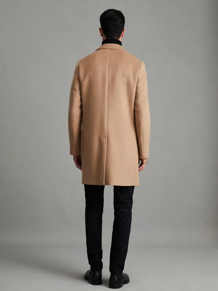 Men Reiss Outerwear and Coats Gable Wool Blend Single Breasted Epsom Overcoat Camel