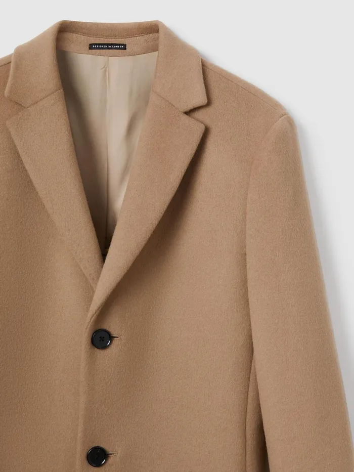 Men Reiss Outerwear and Coats Gable Wool Blend Single Breasted Epsom Overcoat Camel