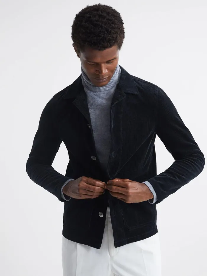 Men Reiss Outerwear and Coats Jacobson Corduroy ButtonThrough Shirt Navy