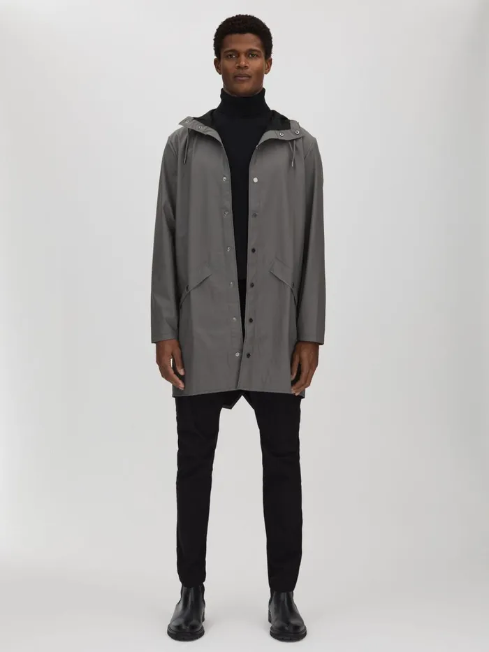 Men Reiss Outerwear and Coats Longline Hooded Raincoat Grey